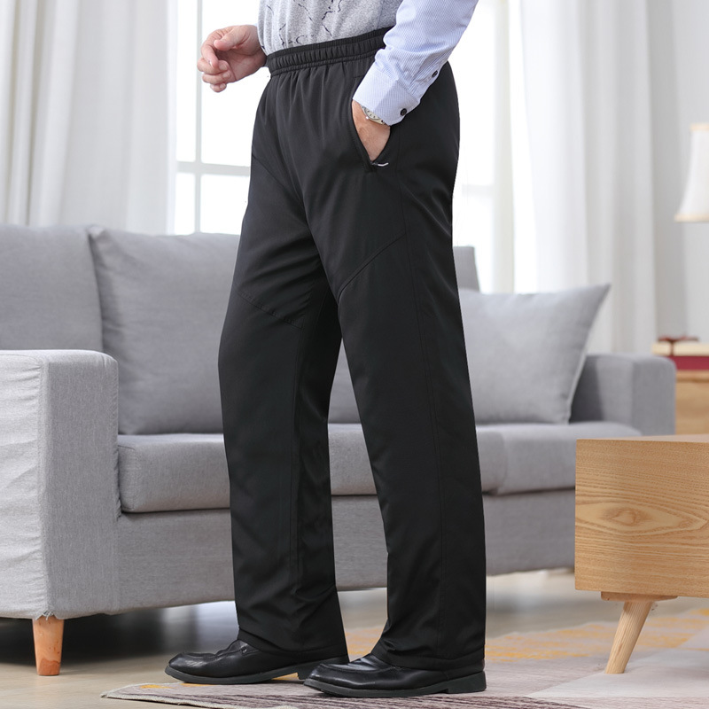 Pantalones de algodón forrados de lana engrosada desgaste exterior de los hombres de invierno más el tamaño de las personas de mediana edad y ancianos más el tamaño de la ropa de invierno viejo papá caliente