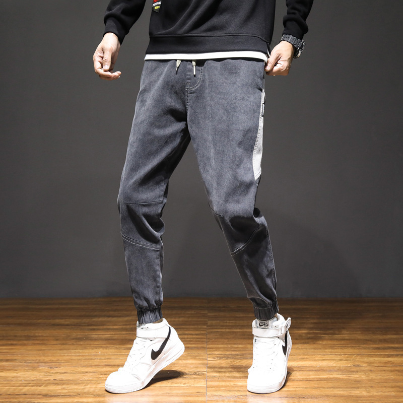 Tricolor Harem Jeans Men's Loose Trendy Brand Drawstring Stretch Waist Pants Nape-toe Cropped Pants Quality Denim