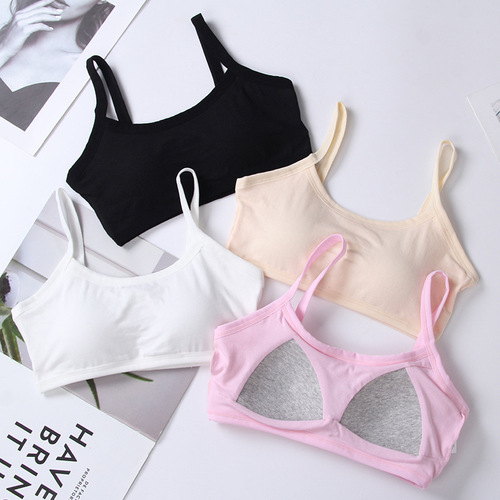 Student underwear all-in-one with chest pad pure cotton suspender underwear short anti-exposure underwear bra wrap breast tube top