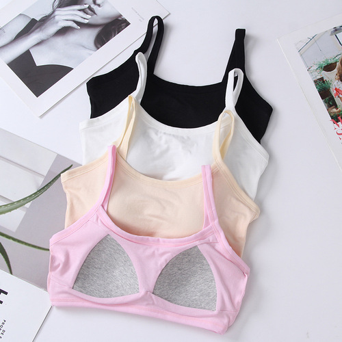 Student underwear all-in-one with chest pad pure cotton suspender underwear short anti-exposure underwear bra wrap breast tube top