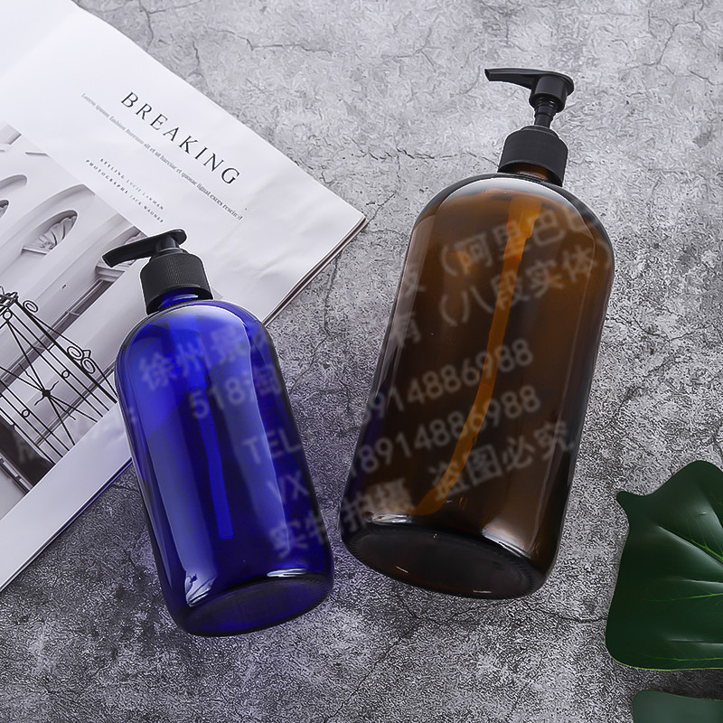 Fábrica de suministro directo de 500mL botella de aceite esencial de té de Boston 250mL botella de bomba de vidrio azul botella de emulsión al por mayor