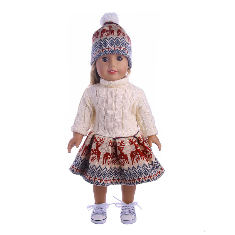 18 pulgadas muñeca americana accesorios suéter falda + sombrero traje 43cm xafu muñeca suéter de invierno traje al por mayor