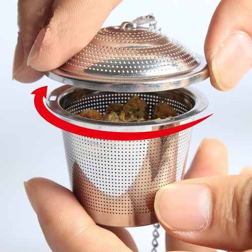 E-commerce stainless steel 304 tea filter with lid chain tea bucket shaped tea drain kitchen Weibao tea ball tea infuser