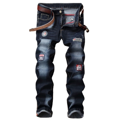 Autumn/Winter Men's Korean Style Tapered Stretch Versatile Casual Straight Leg Embroidered Print Jeans Trend