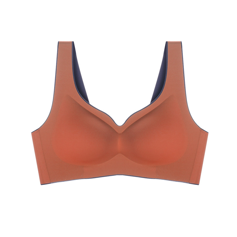 Ropa interior de algodón tailandés para mujer, sujetador push-up inalámbrico sin costuras de una pieza con bloques de color y hebilla, estilo camiseta sin mangas, sujetador para dormir para amigas.