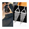 Silver needle, fashionable long earrings with tassels, silver 925 sample, European style, diamond encrusted