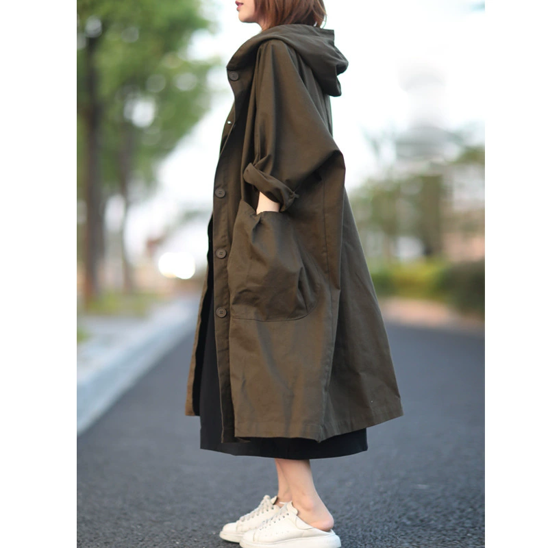 Осеннее длинное trench coat, корейский стиль, средняя длина, плюс размер