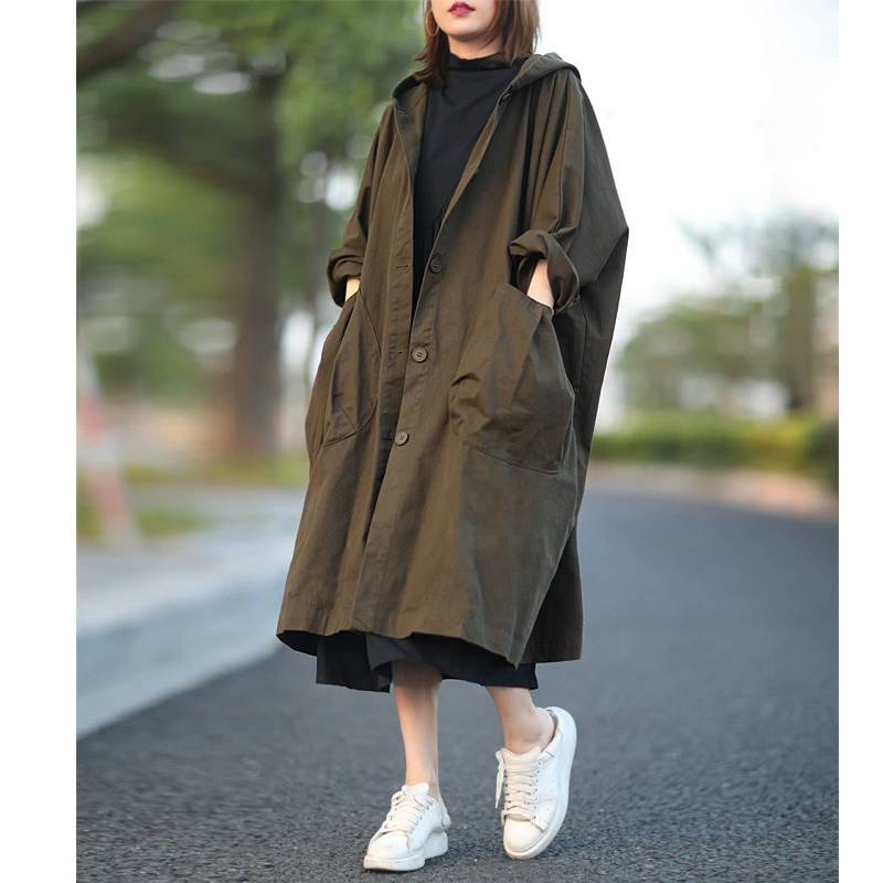 Осеннее длинное trench coat, корейский стиль, средняя длина, плюс размер