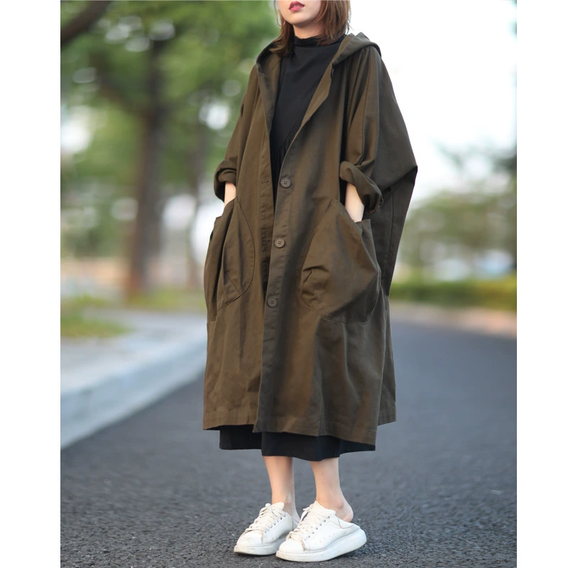 Осеннее длинное trench coat, корейский стиль, средняя длина, плюс размер