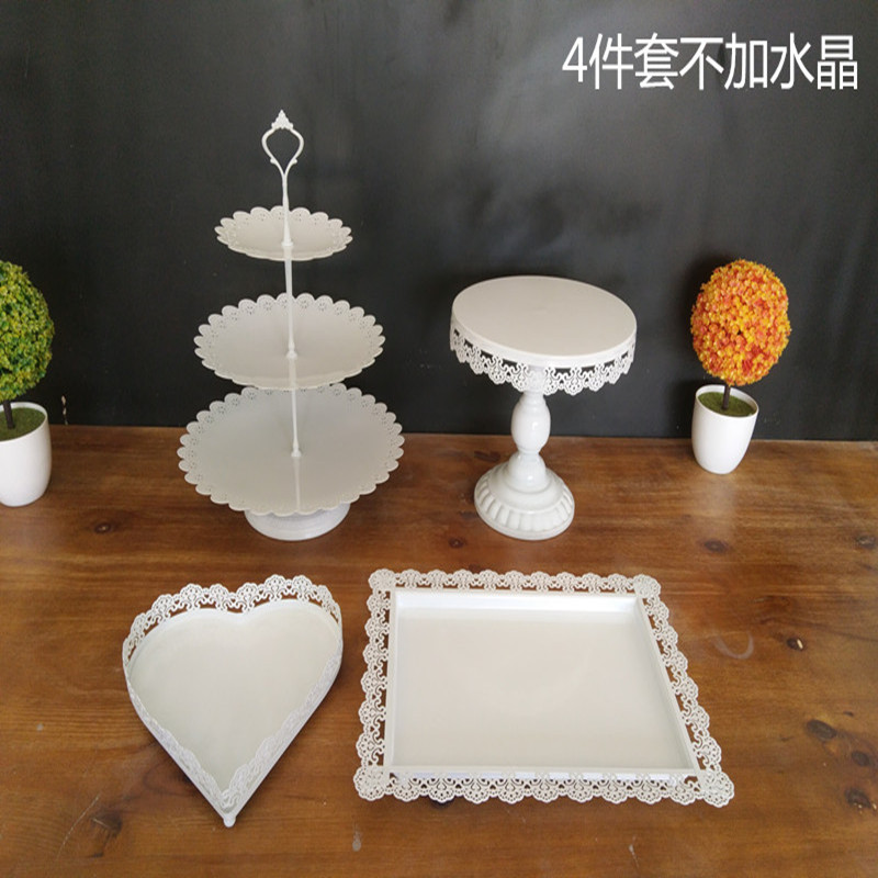 Fabricante creativo europeo de hierro forjado props de boda mesa de postres estante de pastel conjunto de plato de pastel decoración de mesa de boda