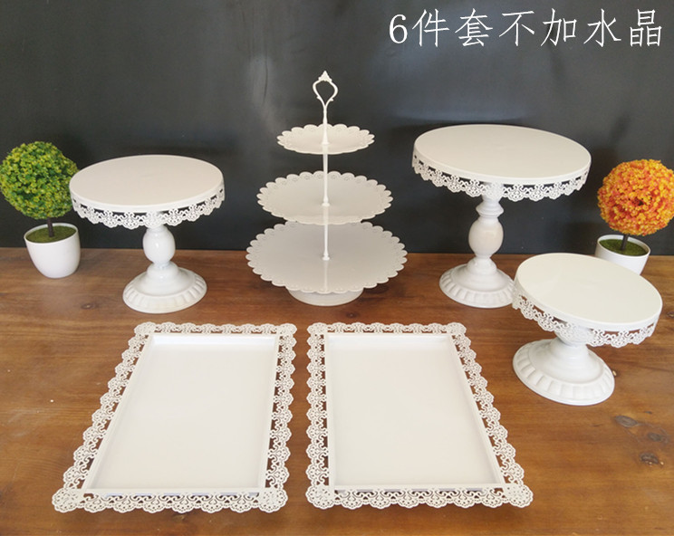 Fabricante creativo europeo de hierro forjado props de boda mesa de postres estante de pastel conjunto de plato de pastel decoración de mesa de boda