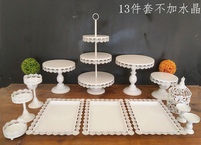 Fabricante creativo europeo de hierro forjado props de boda mesa de postres estante de pastel conjunto de plato de pastel decoración de mesa de boda