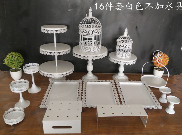 Fabricante creativo europeo de hierro forjado props de boda mesa de postres estante de pastel conjunto de plato de pastel decoración de mesa de boda