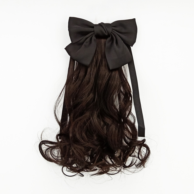 Peluca de cola de caballo para niños Peluca de arco de pelo rizado de longitud media para niñas Cola de caballo atar rollo Cola de Caballo accesorios para el cabello para niños