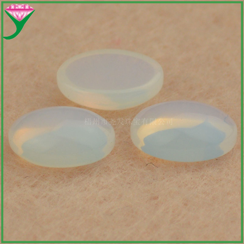 Spot artificial opal white flat plain egg-shaped glass gemstone Oval convex ring bare stone Spot artificial opal white flat plain egg-shaped glass gemstone Oval convex ring bare stone