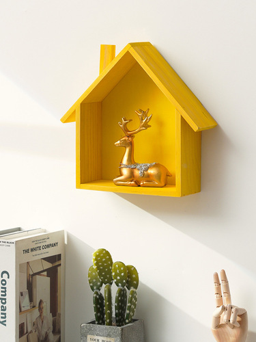 Wooden small house retro nostalgic home wall entrance decoration wall hanging wooden decoration shelf simple
