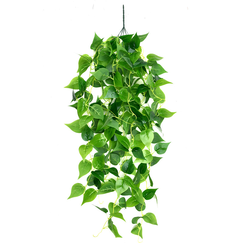 Rábano verde artificial pared colgante flor ratán planta verde hoja vid planta verde pared sala de estar decoración cesta colgante Ratán