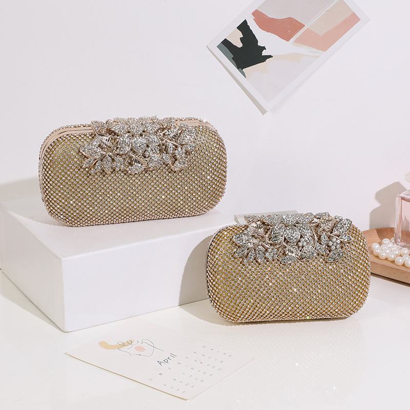 Bolso de noche europeo y americano deja flor diamante incrustado bolso de embrague diamante incrustado moda personalizada banquete discoteca bolso de las señoras bolso nupcial