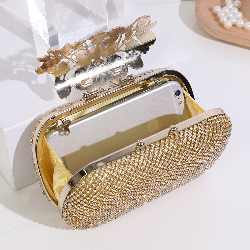 Bolso de noche europeo y americano deja flor diamante incrustado bolso de embrague diamante incrustado moda personalizada banquete discoteca bolso de las señoras bolso nupcial