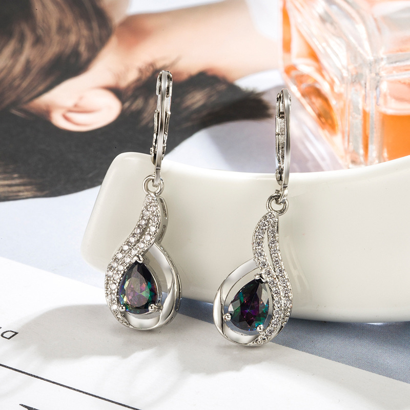 fashionable rainbow earrings drop-shaped with zircon