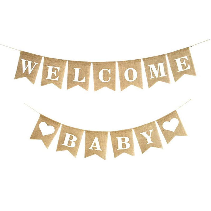 Welcome Baby Pull Flag Linen Swallowtail Flag Birthday Party Decoration Pull Flag