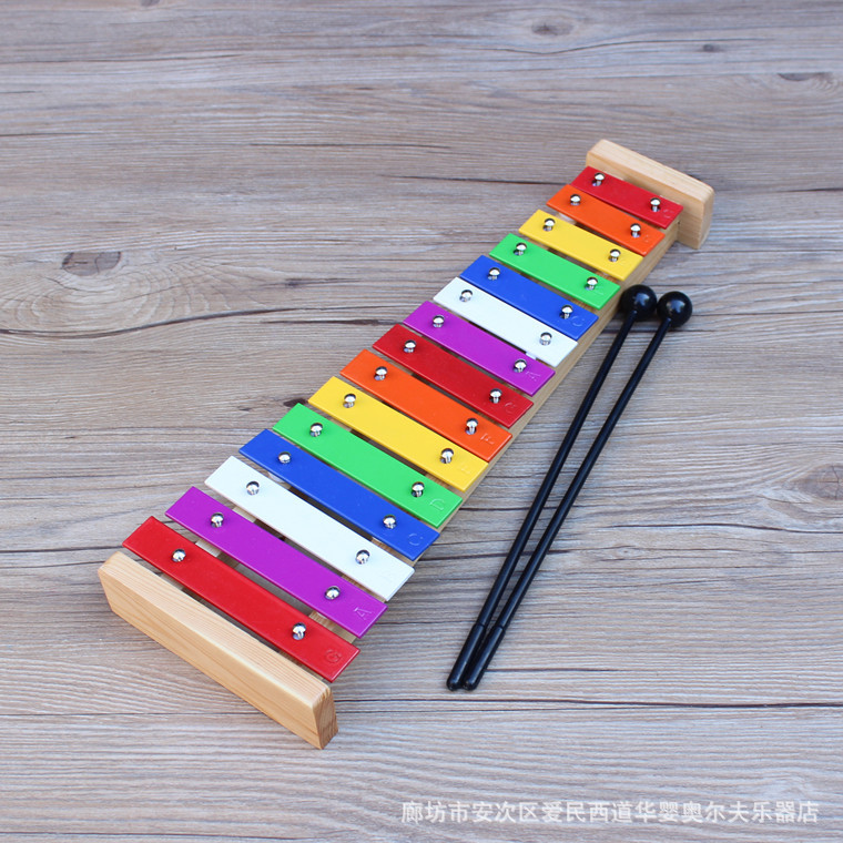 Orff percussion instruments, children's early education teaching aids, 15-note aluminum plate piano, music early education colored 15-note percussion piano