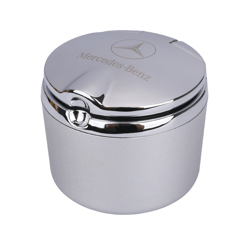 Engraved, Mercedes-Benz Car ashtray - silver-full-metal-mirror-lid