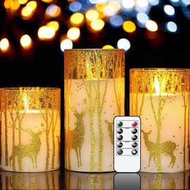 亚马逊led电子蜡烛灯麋鹿贴纸塑料灯罩外贸新款家居装饰摆件蜡烛