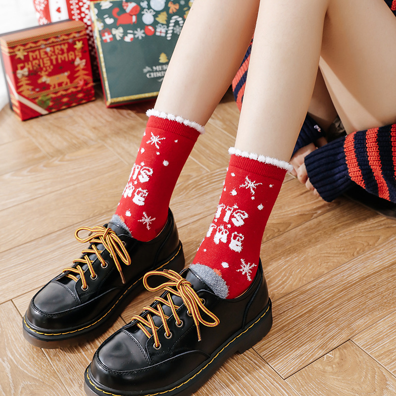 Christmas men and women, cotton socks for couples, medium tube thickened coral velvet floor socks, cartoon_voghion.com