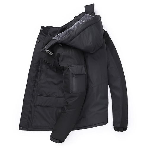 Cozy and Warm Loose Fit Winter Couple's Casual Outerwear with Fleece Lining, Thick and Padded Cotton Coat for Men