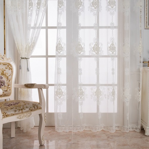 Custom-made cross-border European-style light luxury sheer curtains with embroidery, featuring white window screening and elegant lace accents—perfect for bedrooms and living rooms.
