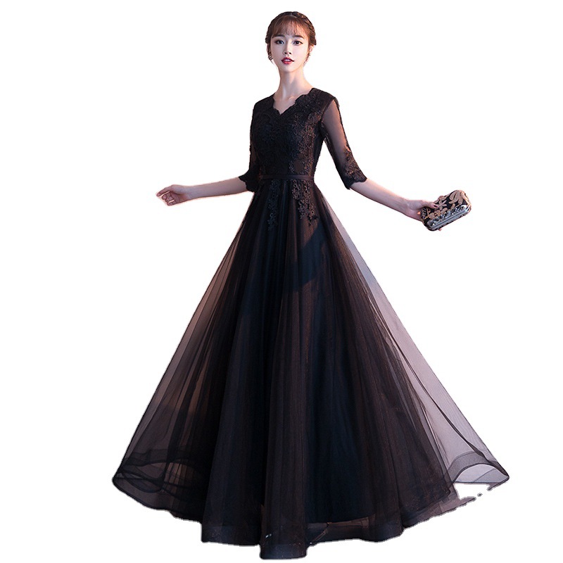 Elegante vestido de noche para mujer, estilo nuevo de otoño y verano 2026, vestido largo elegante negro para banquete, reunión anual de socialites, vestido adelgazante image 5