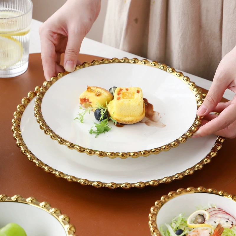 Легкая роскошь Fengfeng Pearl Pearl Point Ceramic Bowl Display Tableware Home Western Camer Drive Drot Fruit Salad Bowl Steel Bowl