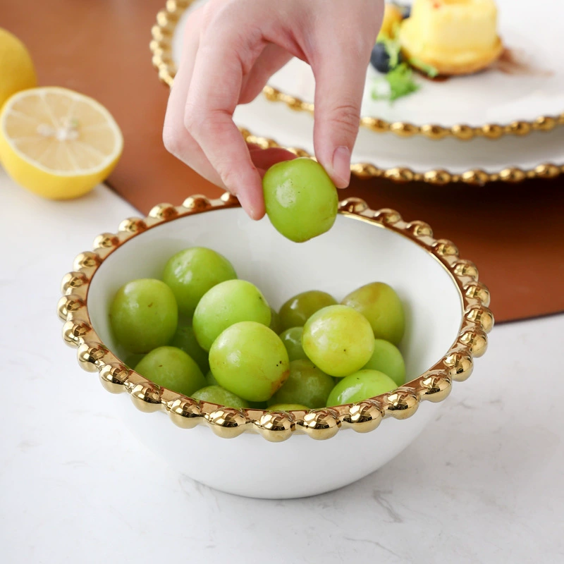 Легкая роскошь Fengfeng Pearl Pearl Point Ceramic Bowl Display Tableware Home Western Camer Drive Drot Fruit Salad Bowl Steel Bowl