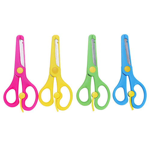Children and students cut stationery, labor-saving elastic safety small scissors, plastic edge, infant round head handmade paper scissors