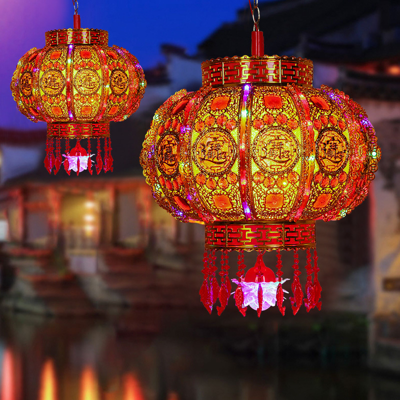 2024新款旋转灯笼挂件七彩led走马灯阳台大门口宫灯挂饰新年宫灯