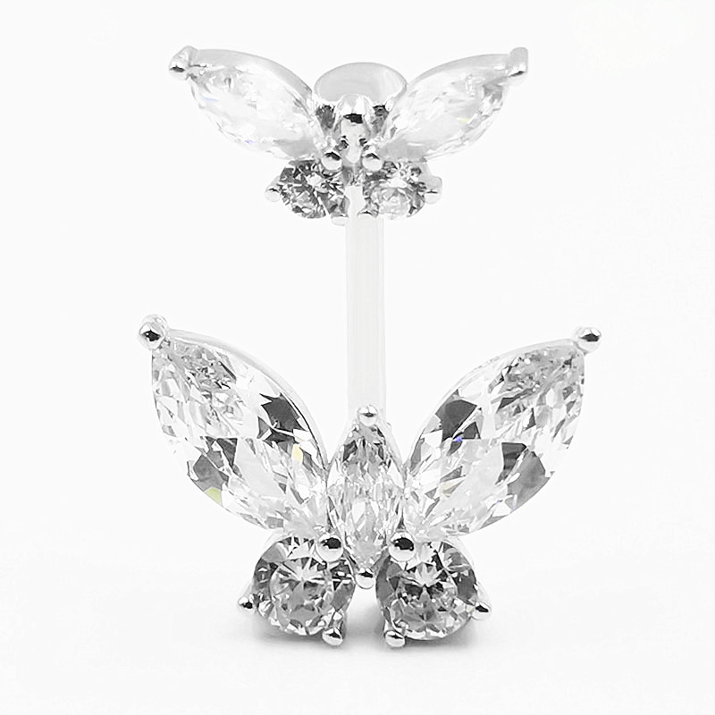 Piercing ombelico farfalla in zircone e argento sterling 925_voghion.com