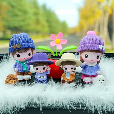 Car ornaments: Cute Resin Dog Walking - scarf-couple-lele-mi-er-round-hat-red-sun-flower-big-feather