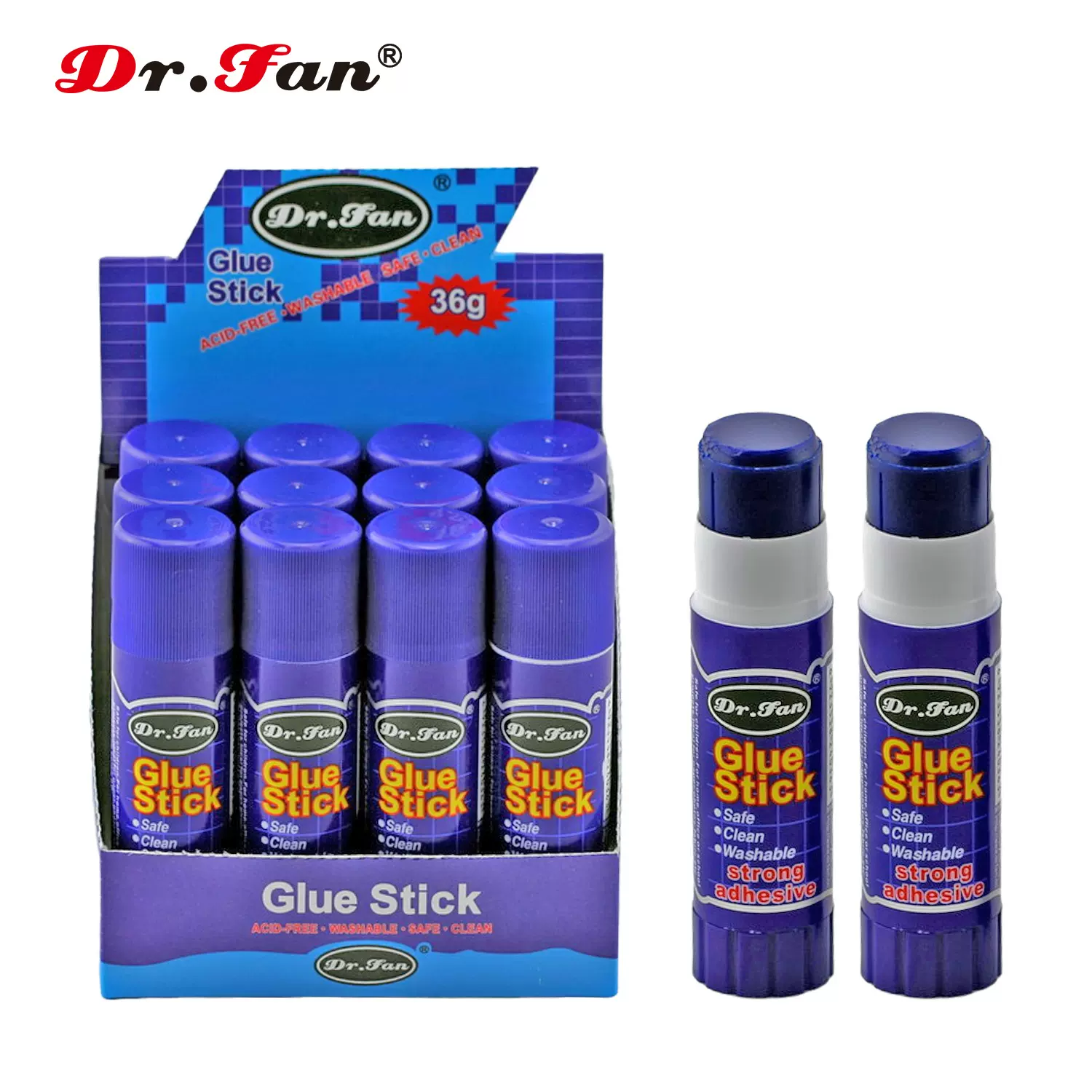 康汇Dr.Fan 变色紫色蓝色固体胶学生DIY手工粘纸 36g固体胶棒