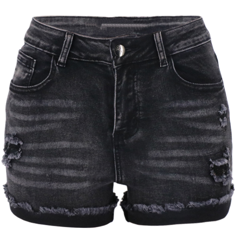 Shorts de mezclilla de cintura alta para mujer, estilo europeo y americano, transfronterizos, nuevos, de alta elasticidad, negros, de moda primavera/verano, en stock.