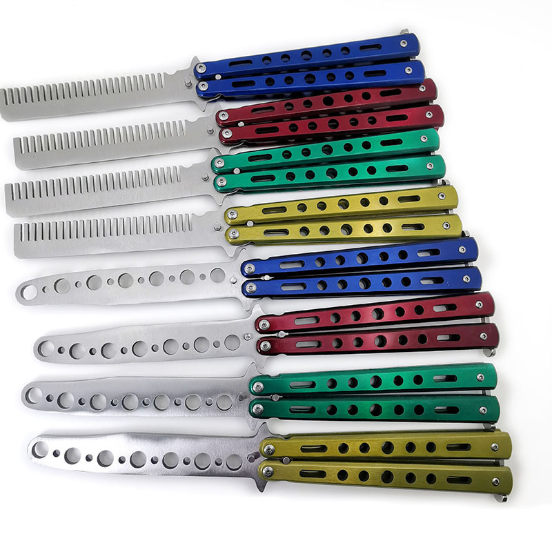 耍酷工具户外小刀练习甩刀彩色蝴蝶刀训练梳子C27练习甩刀无刀刃