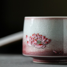 景德镇全手工汝窑开片手绘立体玻璃白三次烧制美人功夫品茗主人杯