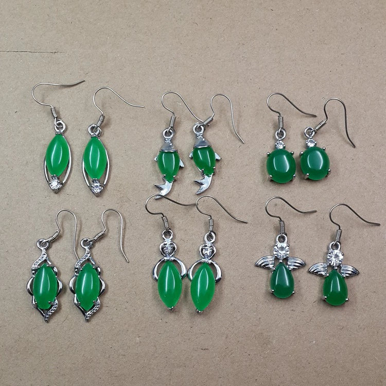 Quartz earrings jade, cat's eye, with gem