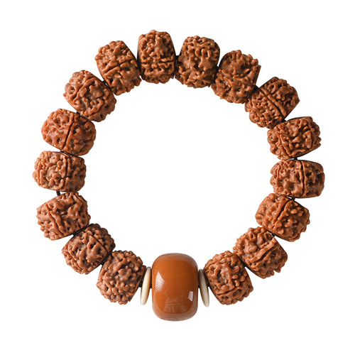 Nepalese Tibetan-style five-petaled Dharani Vajra Bodhi with yellow skin, combined with honey amber bracelet, street vendor supply, dropshipping one piece