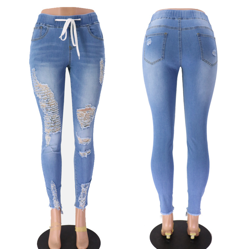 En stock suministro directo 2022 elástico ripped tight hip lifting Amazon deseo AliExpress Venta caliente Jeans para las mujeres