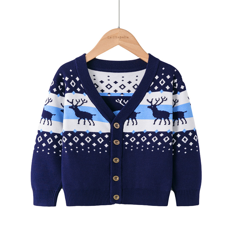Chaqueta de suéter para niños directa de fábrica Primavera y otoño nueva capa de niñas transfronterizas ciervos de punto cardigan ropa para niños
