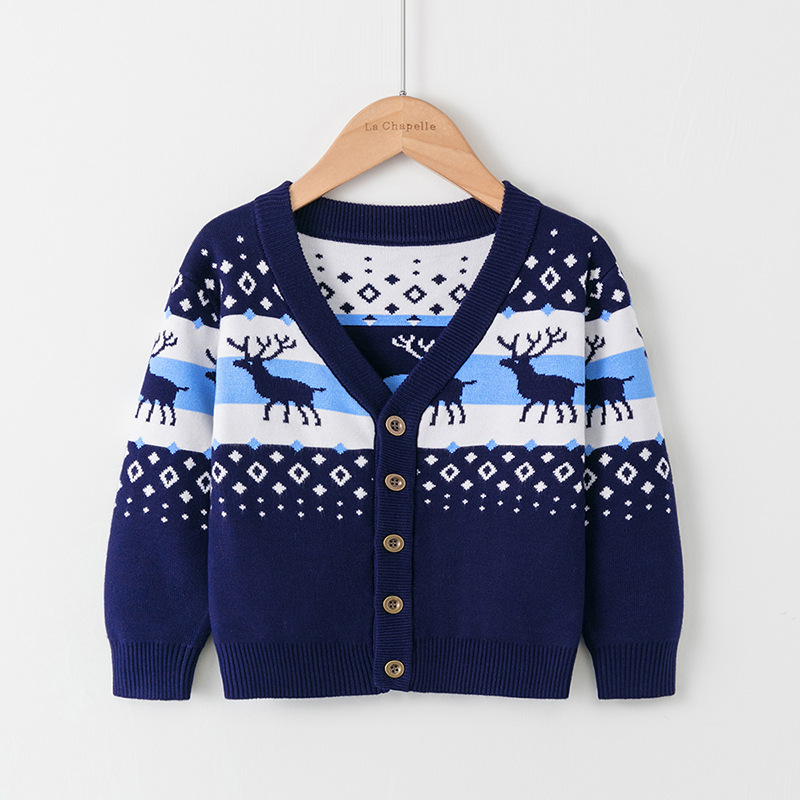 Chaqueta de suéter para niños directa de fábrica Primavera y otoño nueva capa de niñas transfronterizas ciervos de punto cardigan ropa para niños