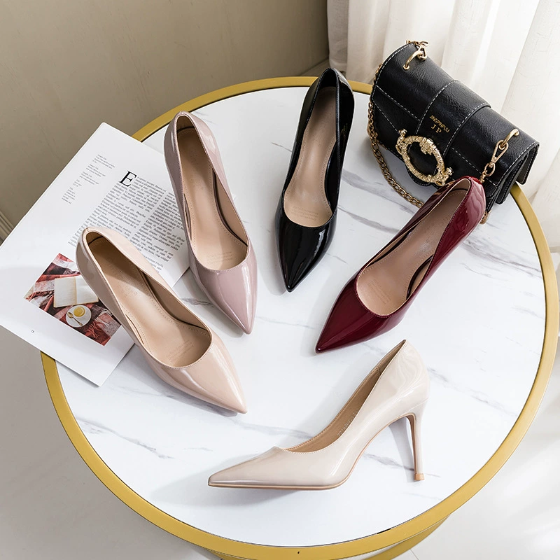 Сексуальная остроконечная однотонная женская обувь Туфли с стежками в Корейском стиле на очень высоком каблуке с закрытым ртом Однослойная обувь Женские простые деловые туфли из овчины на высоком каблуке