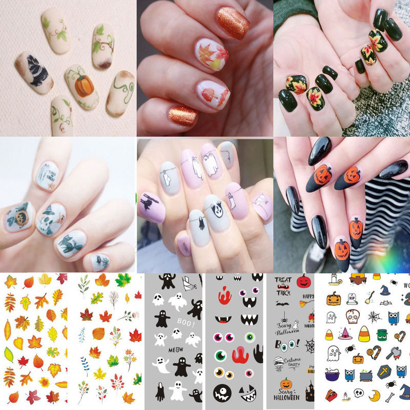 Autumn New Halloween Nail Art Stickers Thanksgiving Color Maple Leaf Halloween Nail Stickers Wg346-360