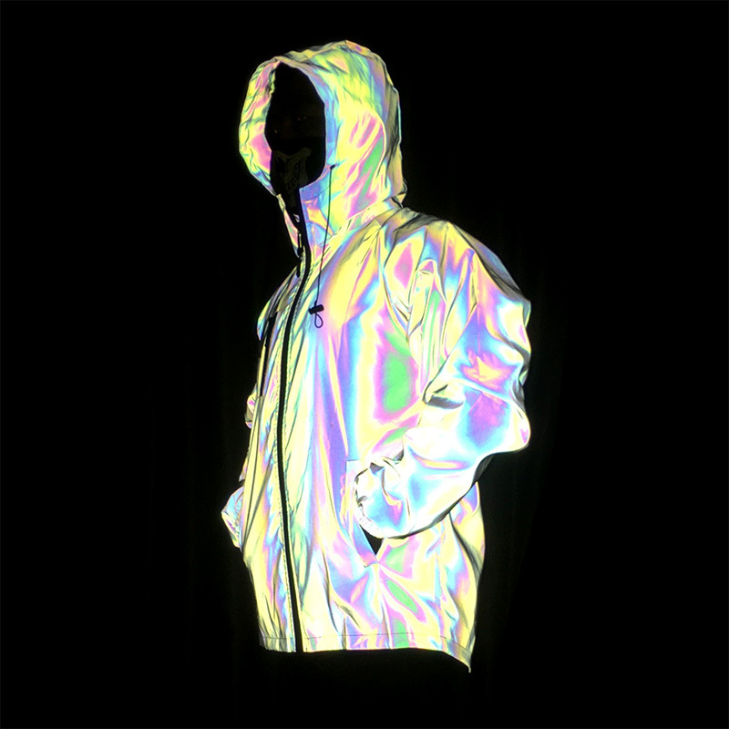 Herrenbekleidung Neue Art Brustreißverschlussjacke Herbst und Winter neue bunte reflektierende Jacke Regenbogenfarbe leuchtende Jacke Großhandel_voghion.com